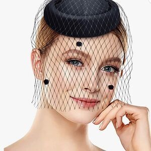 Fascinators Hat with gloves black Kentucky derby Tea Party Headband Cocktail